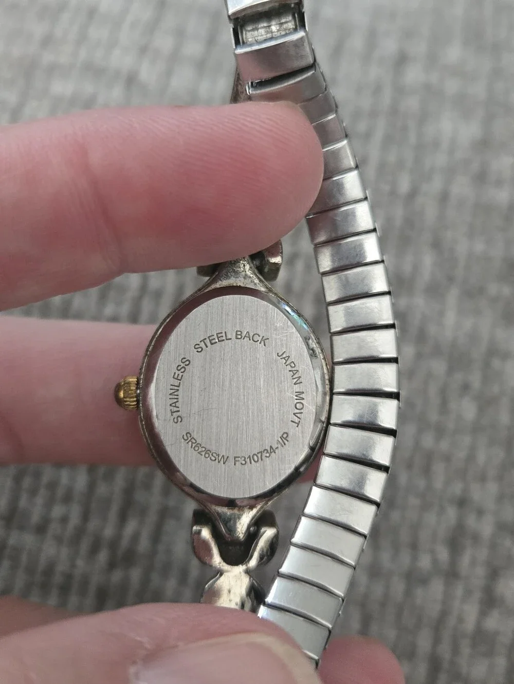 Quartz Japan MOVT Women's Silver Gold Two Tone Oval Rhinestone Accent
